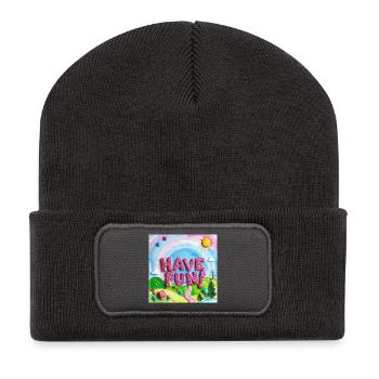 Cheerful Candy Forest Have fun! -Text - Recycled Patch Beanie - dark grey - Front