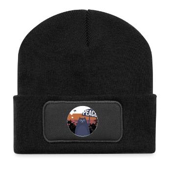 Katze Vintage Design Geschenk - Recycelte Patch Beanie - Schwarz - Vorne