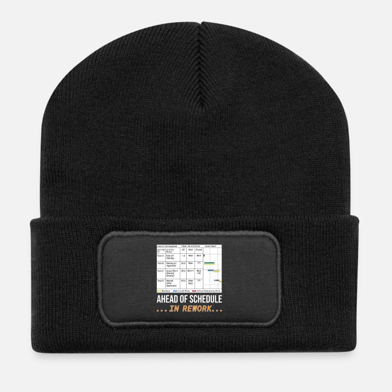 Dem Zeitplan voraus... In Überarbeitung (lustiges Gantt-Diagramm) - Recycelte Patch Beanie - Schwarz