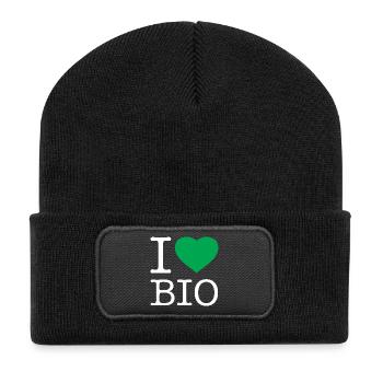 I love organic - Recycled Patch Beanie - black - Front