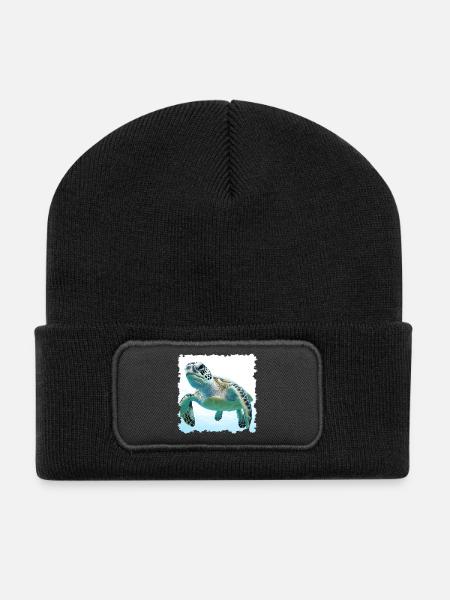 Unterwasser Schildkroeten Nahaufnahme - Recycelte Patch Beanie - Schwarz