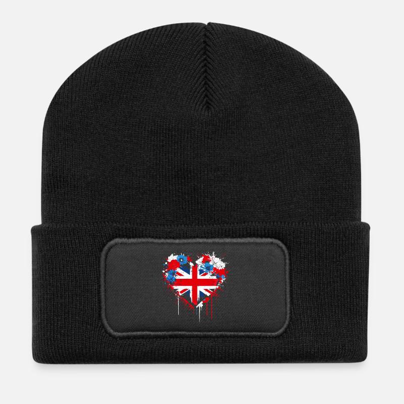 Herz von Union Jack Splash - Recycelte Patch Beanie - Schwarz