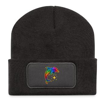 Regenbogen Glitzer Delfin - Recycelte Patch Beanie - Dunkelgrau - Vorne