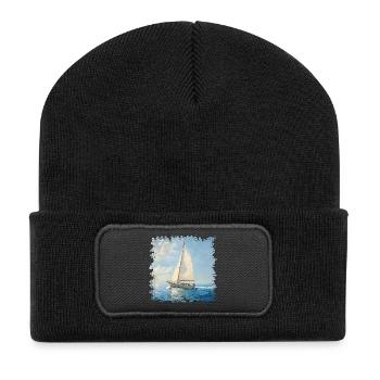 Sailboat in Sea Wind Painting - Recycled Patch Beanie - black - Front
