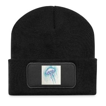 Medusa-Aquarell, Ozeanblau - Recycelte Patch Beanie - Schwarz - Vorne