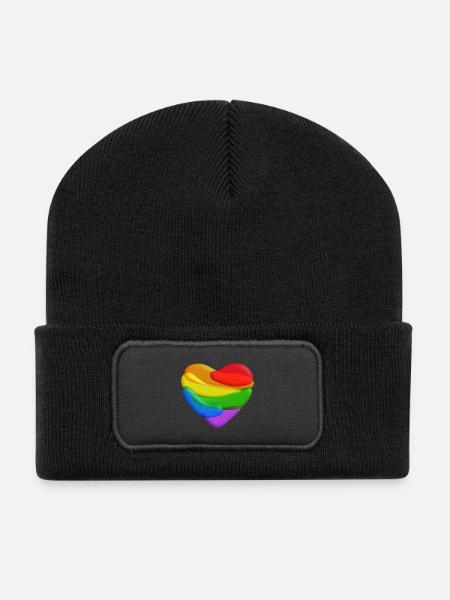 Coeur arc-en-ciel - Beanie recyclé à patch - noir