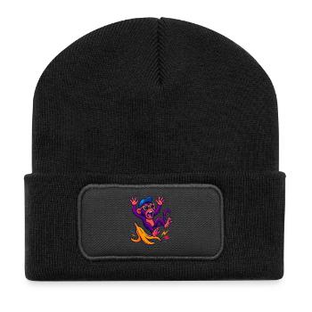 Neonaffe mit Banana - Recycelte Patch Beanie - Schwarz - Vorne