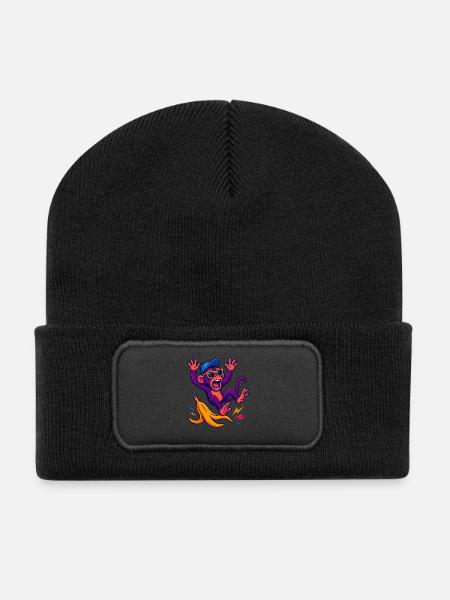 Singe néon avec banane - Beanie recyclé à patch - noir
