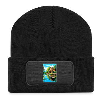 Giethoorn Riverside Cottage en été fleuri - Beanie recyclé à patch - noir - Devant