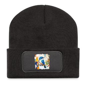 Blue Bird in Color Block Abstract - Recycled Patch Beanie - dark grey - Front