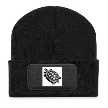 Münz-Schildkröte Geometrie - Recycelte Patch Beanie - Schwarz - Vorne
