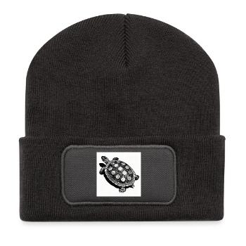 Münz-Schildkröte Geometrie - Recycelte Patch Beanie - Dunkelgrau - Vorne