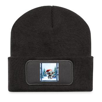 Chapeau d’elfe de Noël - Beanie recyclé à patch - charbon - Devant