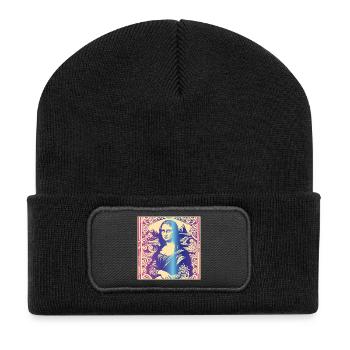 Frau Portrait mona lisa regenbogen modern paris - Recycelte Patch Beanie - Schwarz - Vorne