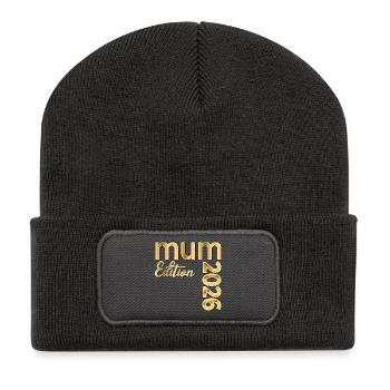 Baby 2026 Ankündigung Britische Mutter - Recycelte Patch Beanie - Dunkelgrau - Vorne