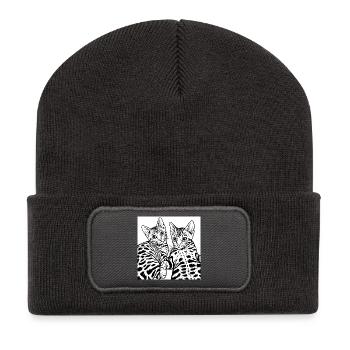 Cat Duo Line Drawing - Recycled Patch Beanie - dark grey - Front