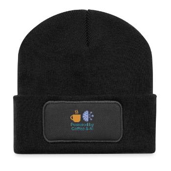 Kaffee KI Kraftdesign - Recycelte Patch Beanie - Schwarz - Vorne