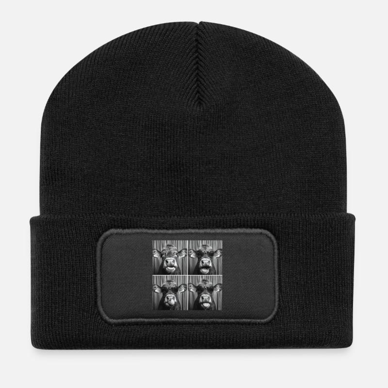 Lustig Kuh Sonnenbrille - Recycelte Patch Beanie - Schwarz