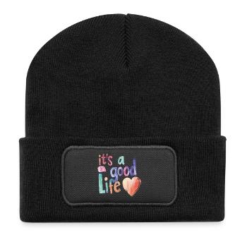 it's a good life - Recycelte Patch Beanie - Schwarz - Vorne