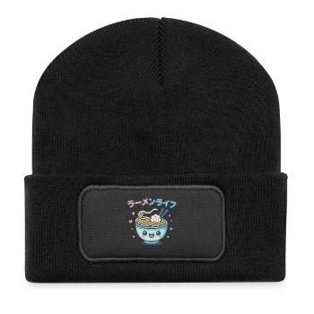 Ramen life kawaii illustration - Recycled Patch Beanie - black - Front
