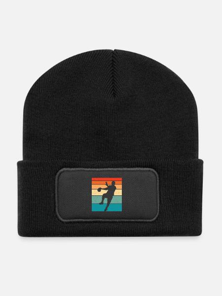 Retro Handball Handballer - Recycelte Patch Beanie - Schwarz