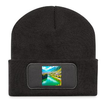 Vallée Émeraude et Village Alpin - Beanie recyclé à patch - charbon - Devant