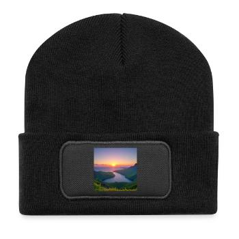 Coucher de soleil sur la vallée lacustre - Beanie recyclé à patch - noir - Devant