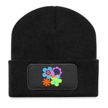 Fleurs Colorées Et Étoiles Flore Psychédélique - Beanie recyclé à patch - noir - Devant