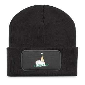 Kamin mit typischem Alentejo-Storch - Recycelte Patch Beanie - Dunkelgrau - Vorne