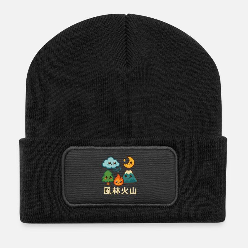 Wind, Forest, Fire, Mountain, Kawaii, Landscape - Recycled Patch Beanie - black