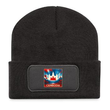 Kambodscha – Angkor Wat Design - Recycelte Patch Beanie - Dunkelgrau - Vorne