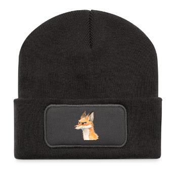 Grimmiger Fuchs Aquarell – Niedliches Tier Design - Recycelte Patch Beanie - Dunkelgrau - Vorne