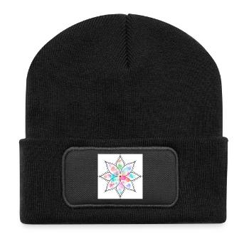 Mandala Pastell Blume Aquarell - Recycelte Patch Beanie - Schwarz - Vorne