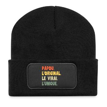Papou l’original – Cadeau grand-père unique - Beanie recyclé à patch - noir - Devant