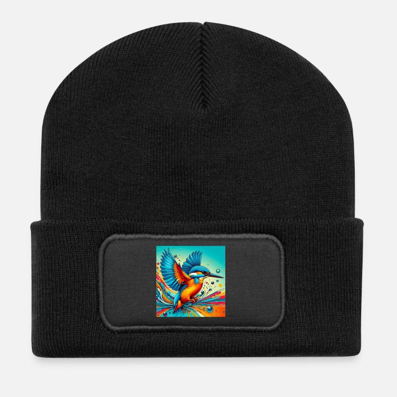 Eisvogel - Recycelte Patch Beanie - Schwarz