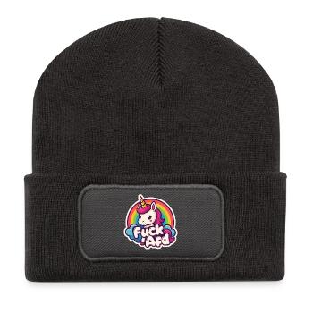 Unicorn FUCK AFD Unicorn Rainbow Sticker - Recycled Patch Beanie - dark grey - Front