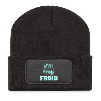 Winter Frost Typography - Beanie recyclé à patch - charbon - Devant