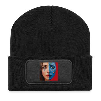 Cosmic Tears – Halbgesicht Kunstportrait - Recycelte Patch Beanie - Schwarz - Vorne