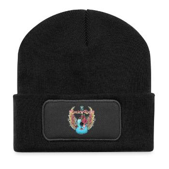 Blue Guitar Wings Roses Rock'n'Roll - Recycelte Patch Beanie - Schwarz - Vorne