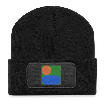 Orange Circle and Blue Rectangle - Recycled Patch Beanie - black - Front