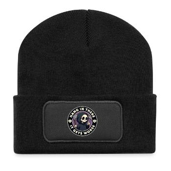 Halten Sie durch, es wird noch schlimmer - Recycelte Patch Beanie - Schwarz - Vorne