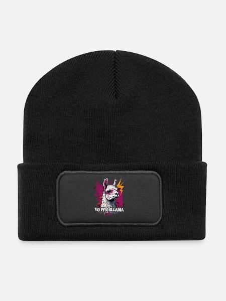 Cooles Lama Alpaka - Recycelte Patch Beanie - Schwarz