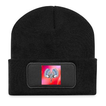 Cyber Engel Design im roten Neon-Gradient - Recycelte Patch Beanie - Schwarz - Vorne