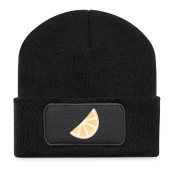 Orange Slice Aquarell Glühen - Recycelte Patch Beanie - Schwarz - Vorne