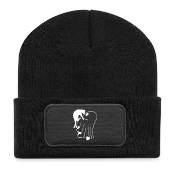 Ghost with Cat Sketch – Child-Friendly Halloween - Recycled Patch Beanie - black - Front