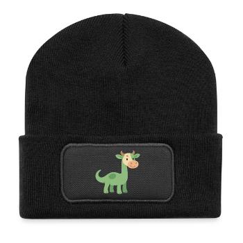 Dinosaurier mit Kuhfellkopf - Recycelte Patch Beanie - Schwarz - Vorne