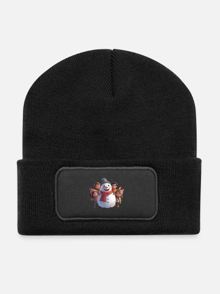 Snowman and friends in winter - Recycled Patch Beanie - black