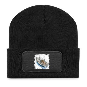 Sailing Yacht Sketches Overlay CAD Design - Recycled Patch Beanie - black - Front