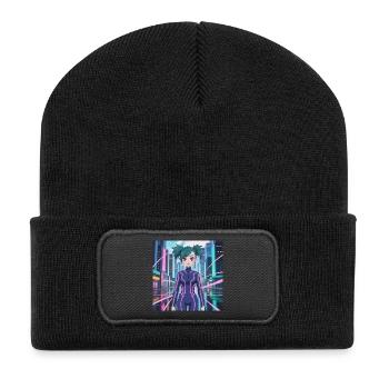 Neon Cybersuit Lichtlinien - Recycelte Patch Beanie - Schwarz - Vorne
