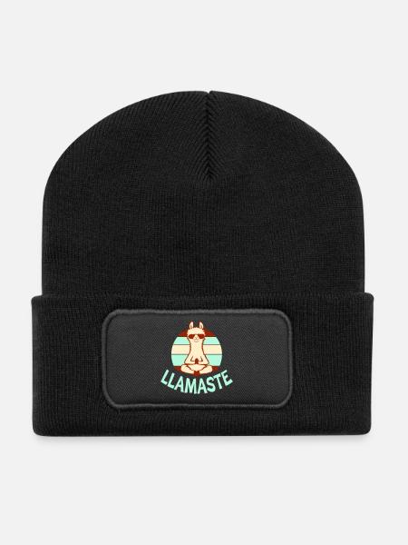 Lama Meditiert Yoga Llamaste Sonnenbrille Retro - Recycelte Patch Beanie - Schwarz